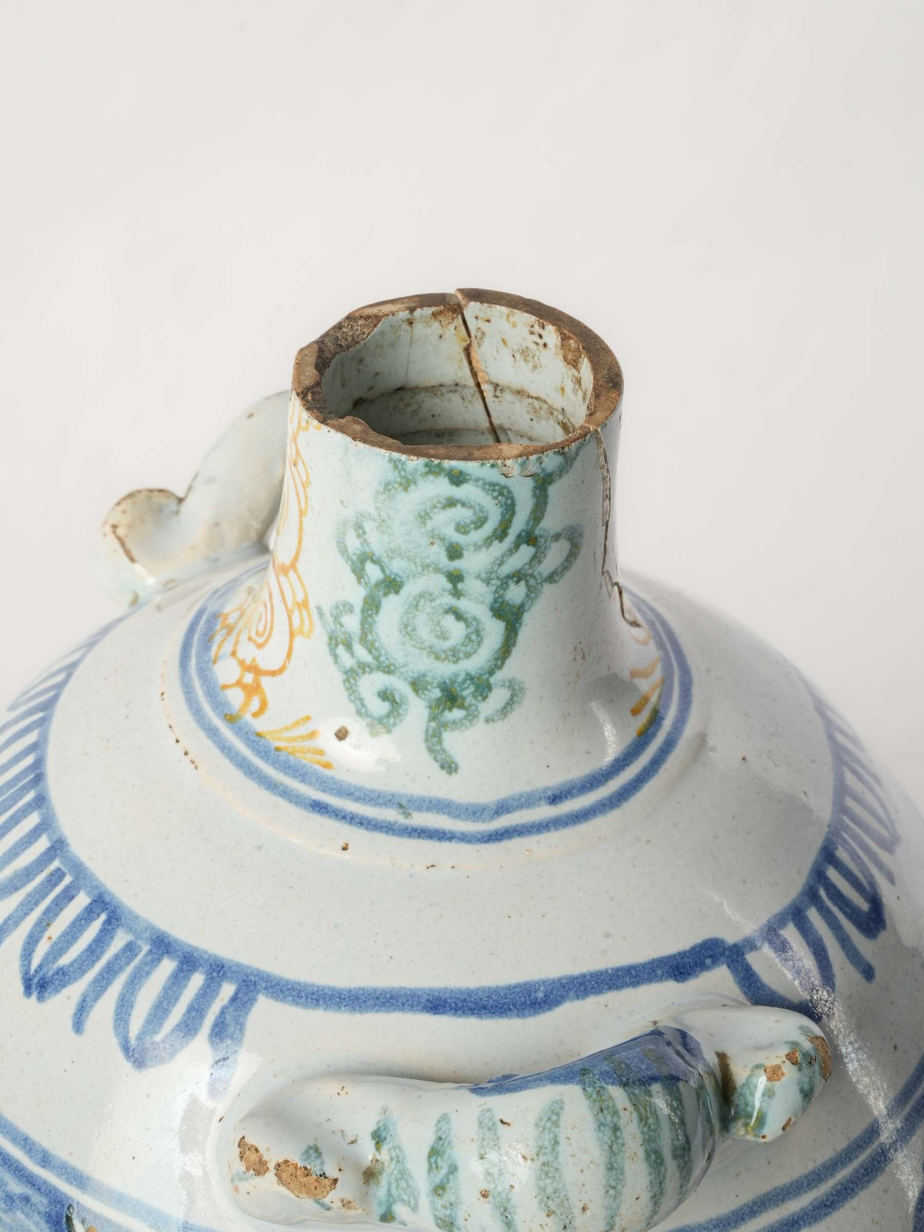 18th-Century French Faience Pilgrim Flask with Saint Bartholomew Decoration - 11¾"