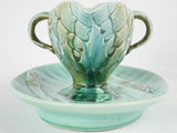 Turqoise asparagus & artichoke Luneville Majolica sauce boat - late 19th century 10¾"