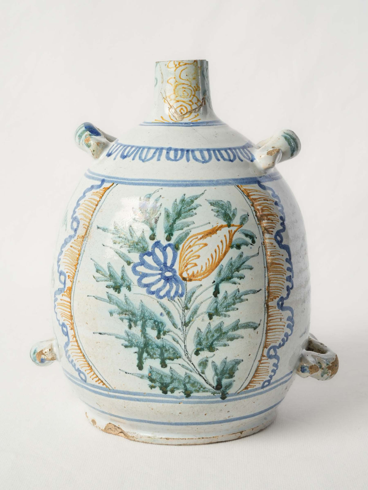 18th-Century French Faience Pilgrim Flask with Saint Bartholomew Decoration - 11¾"