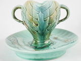 Turqoise asparagus & artichoke Luneville Majolica sauce boat - late 19th century 10¾"