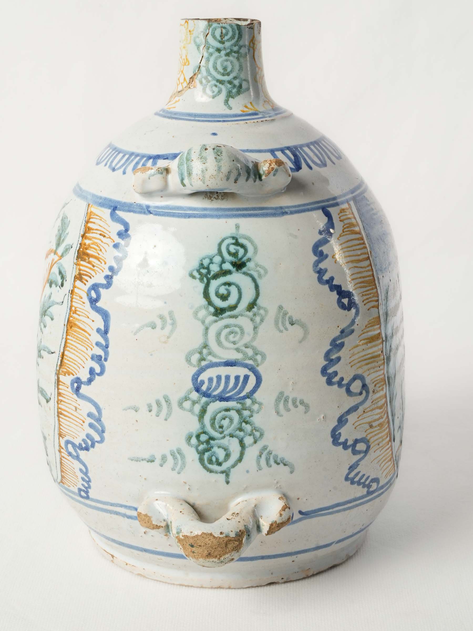 18th-Century French Faience Pilgrim Flask with Saint Bartholomew Decoration - 11¾"