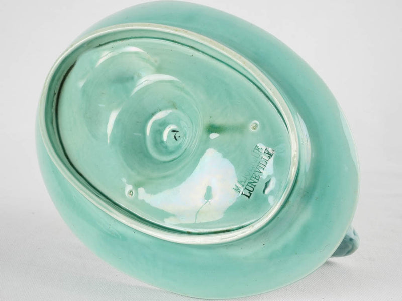 Turqoise asparagus & artichoke Luneville Majolica sauce boat - late 19th century 10¾"