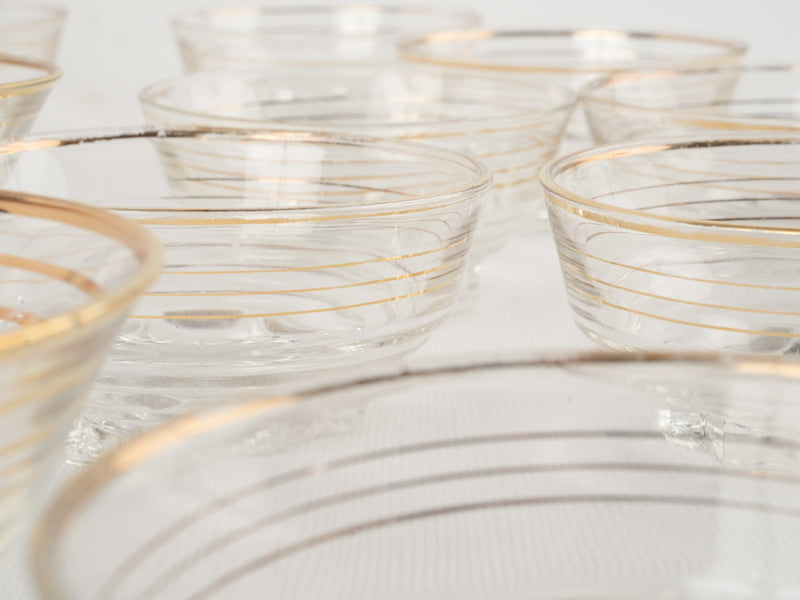 Dainty mid-century gold-striped bowls
