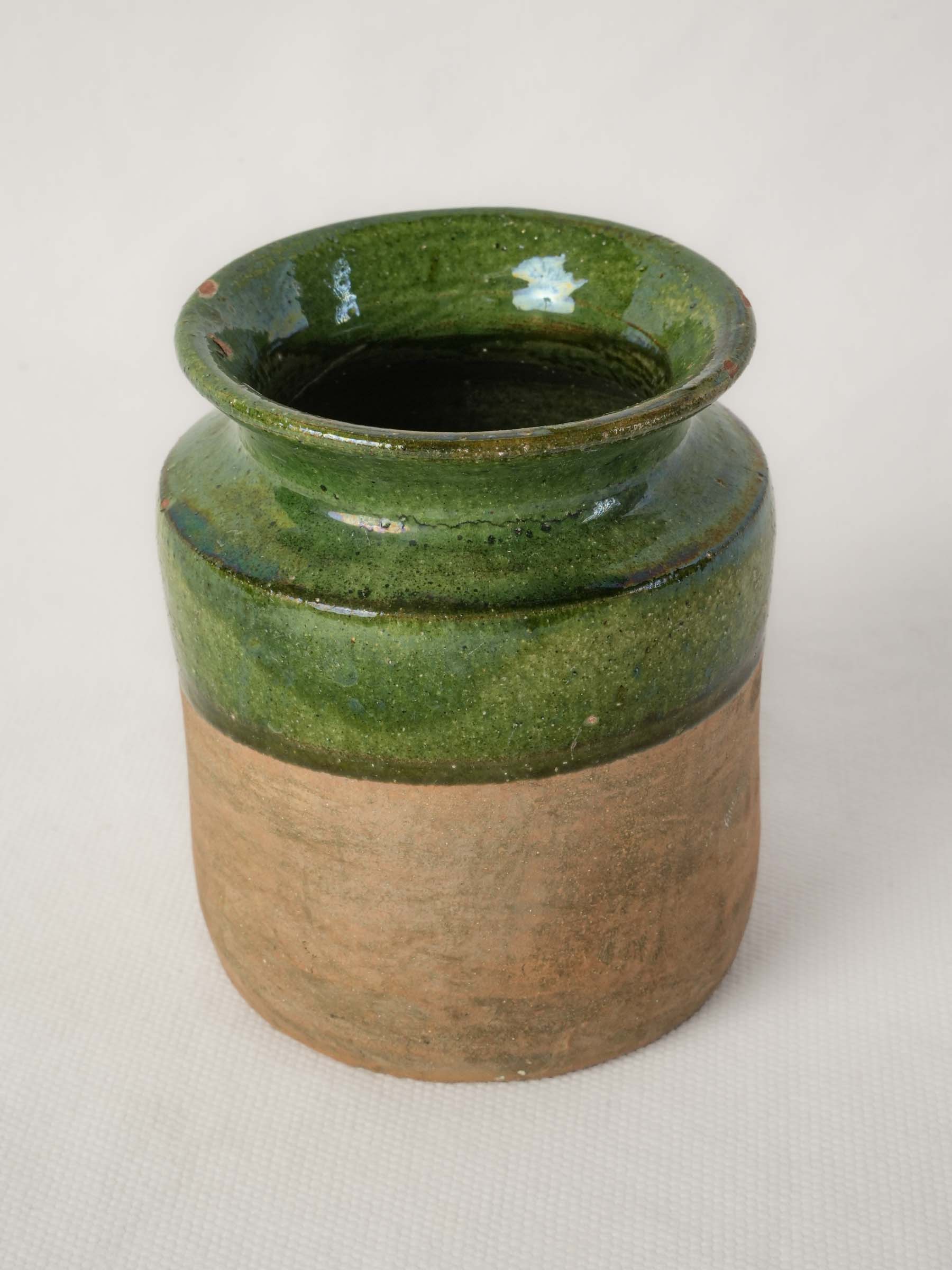 Petite French Green-Glazed Earthenware Kitchen Pot, Mid-20th Century - 4¼"