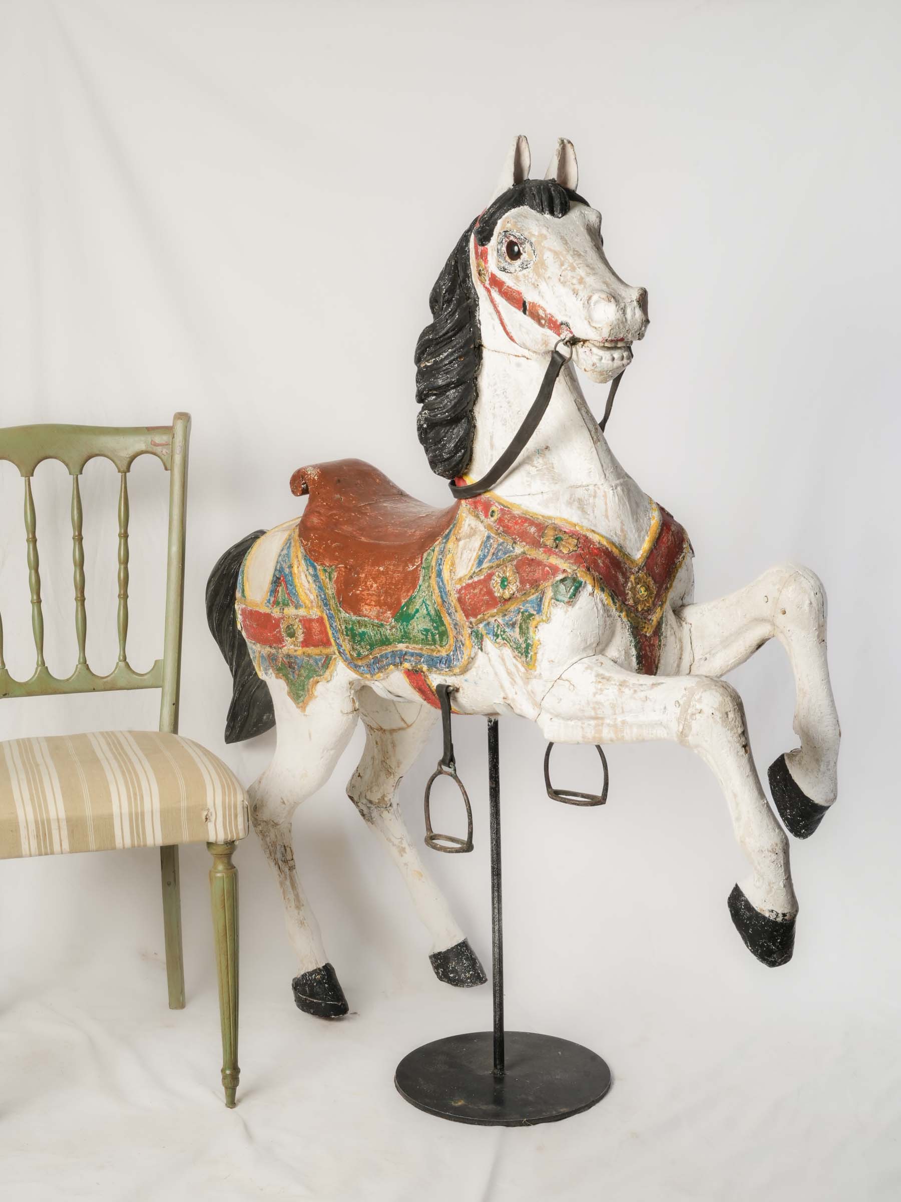 Striking Carved and Painted Bayol Carousel Horse c. 1900 - 55" x 56¼"