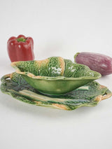 Cabbage leaf & asparagus majolica sauce boat 11¾"