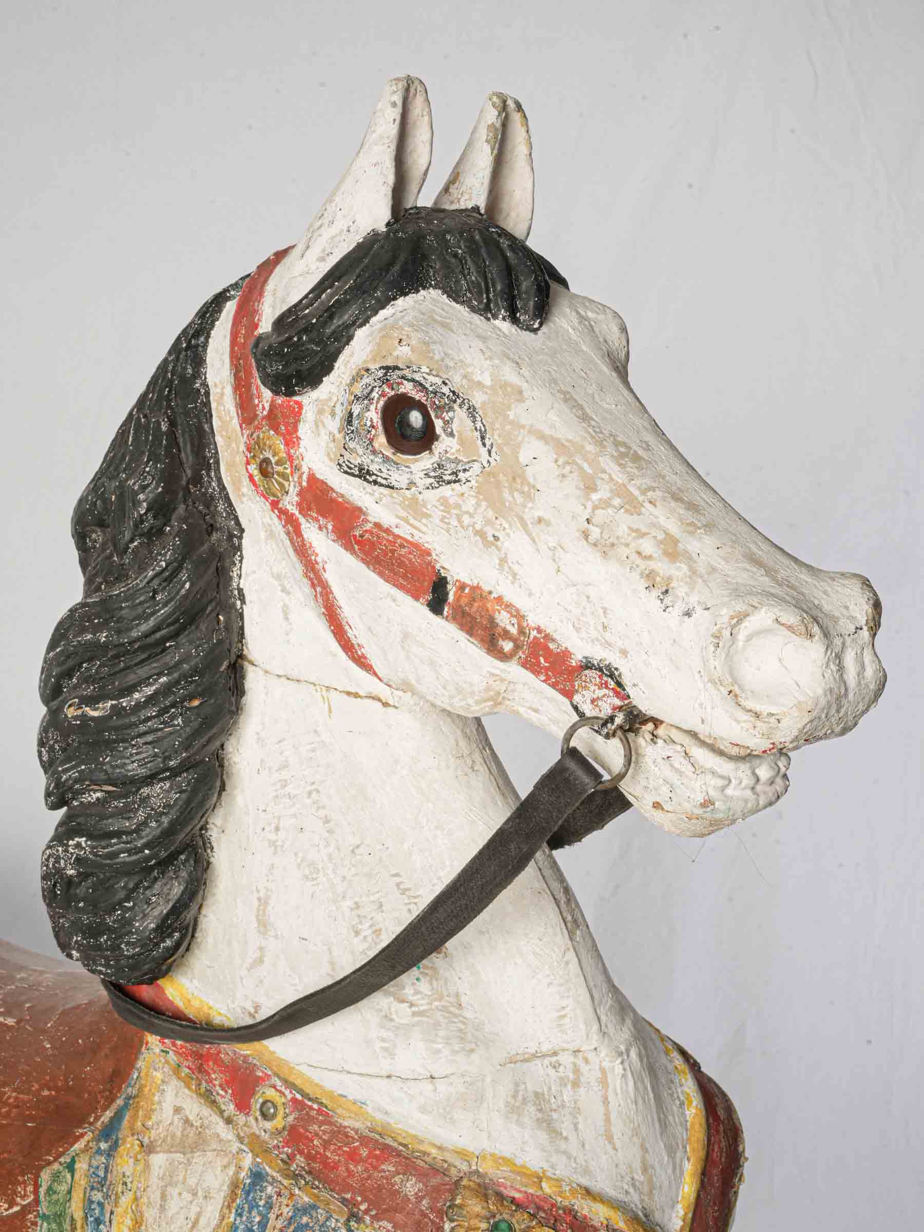 Striking Carved and Painted Bayol Carousel Horse c. 1900 - 55" x 56¼"