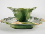 Cabbage leaf & asparagus majolica sauce boat 11¾"