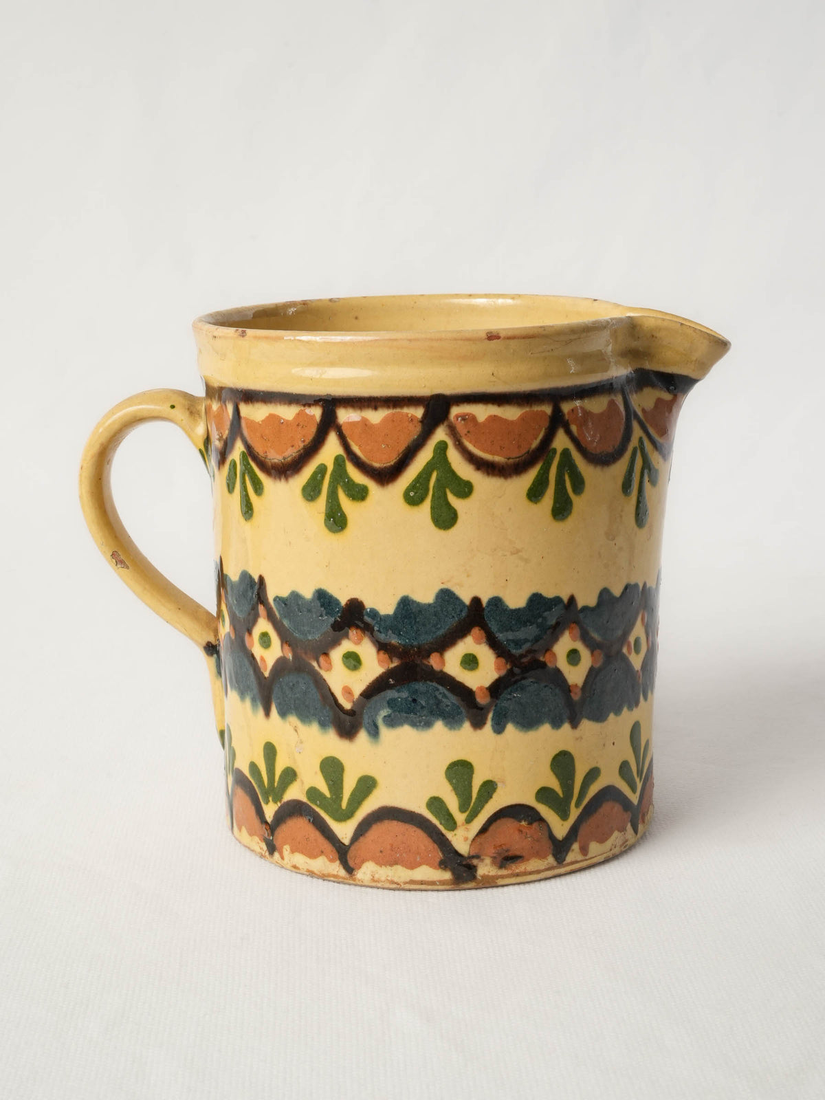 Antique French Savoyard Ceramic Pitcher w/ Colorful Geometric Decoration - 6¼"