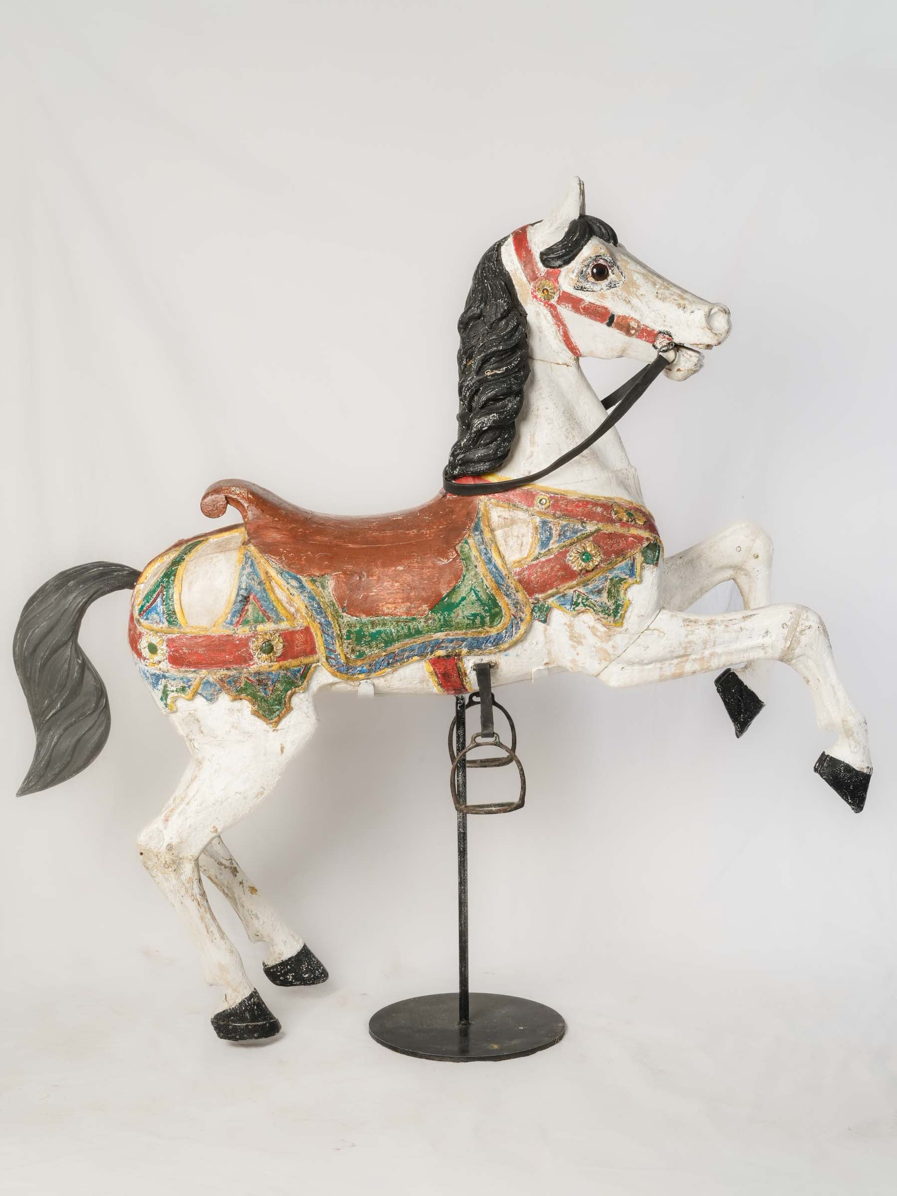 Striking Carved and Painted Bayol Carousel Horse c. 1900 - 55" x 56¼"