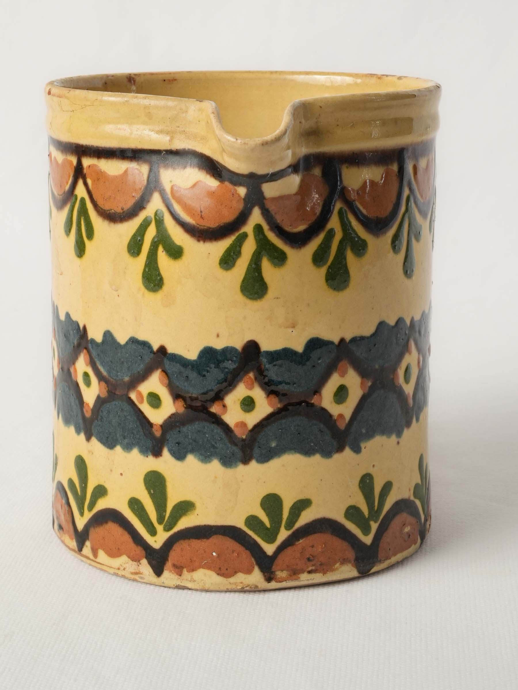 Antique French Savoyard Ceramic Pitcher w/ Colorful Geometric Decoration - 6¼"