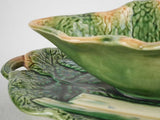 Cabbage leaf & asparagus majolica sauce boat 11¾"
