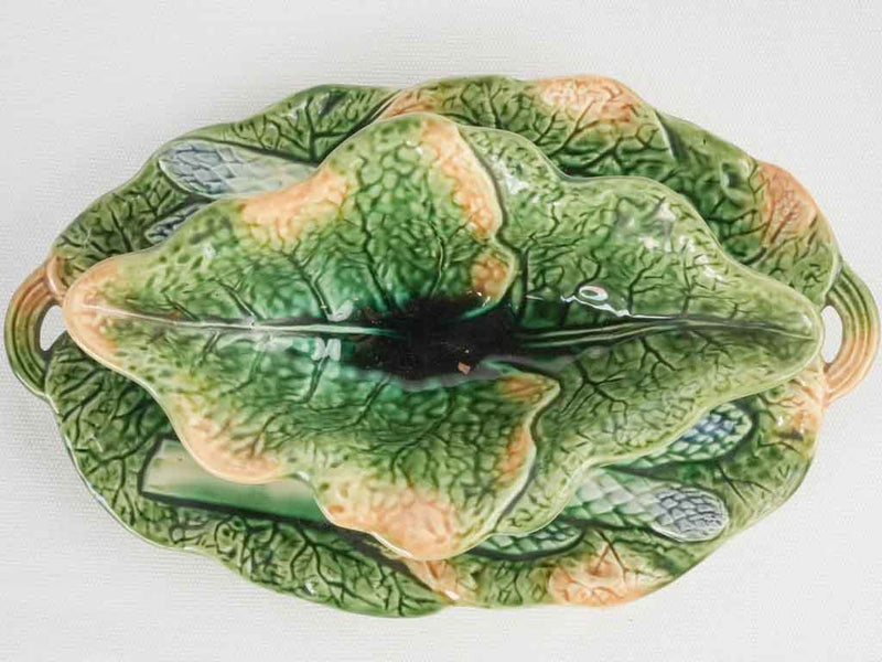 Majolica asparagus motif gravy boat