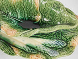 Cabbage leaf & asparagus majolica sauce boat 11¾"