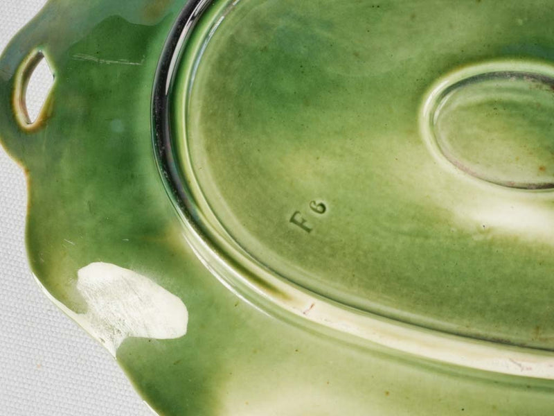 Cabbage leaf & asparagus majolica sauce boat 11¾"