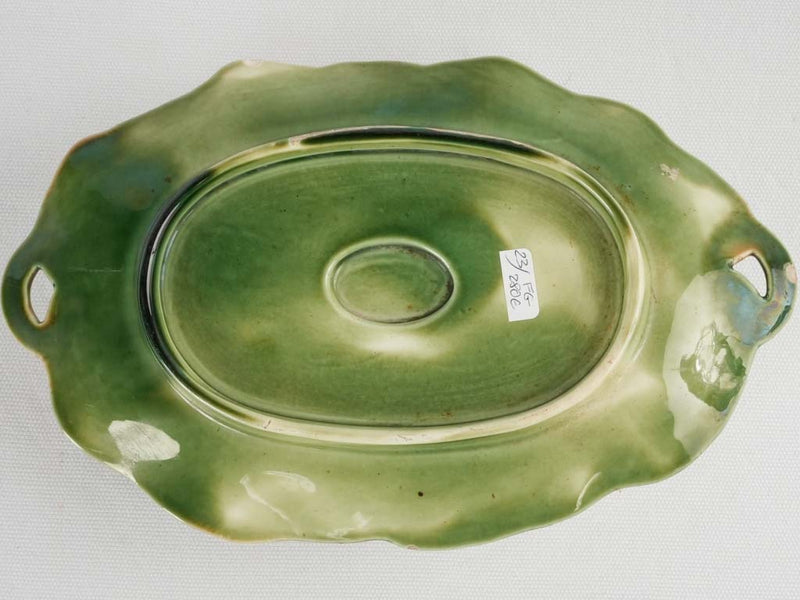 Cabbage leaf & asparagus majolica sauce boat 11¾"