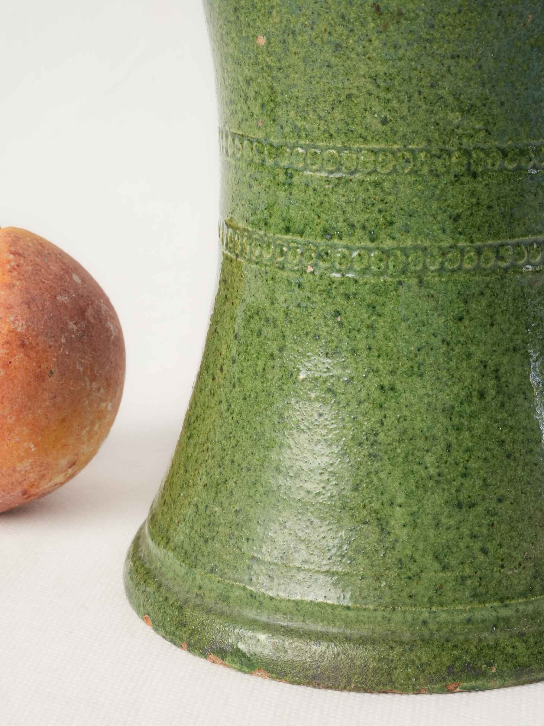 Small Vintage Castelnaudary Green-Glazed Ceramic Vase w/ Wavy Rim - 7½"