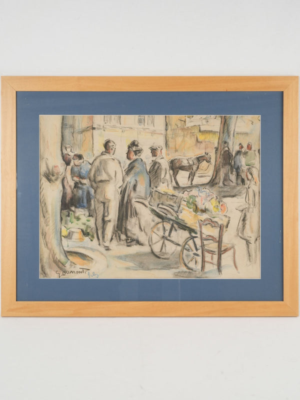 Charming vintage Provencal market scene painting