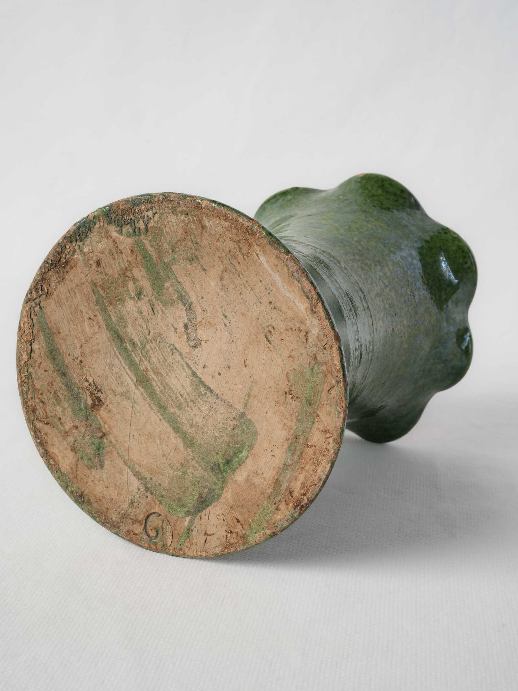 Small Vintage Castelnaudary Green-Glazed Ceramic Vase w/ Wavy Rim - 7½"