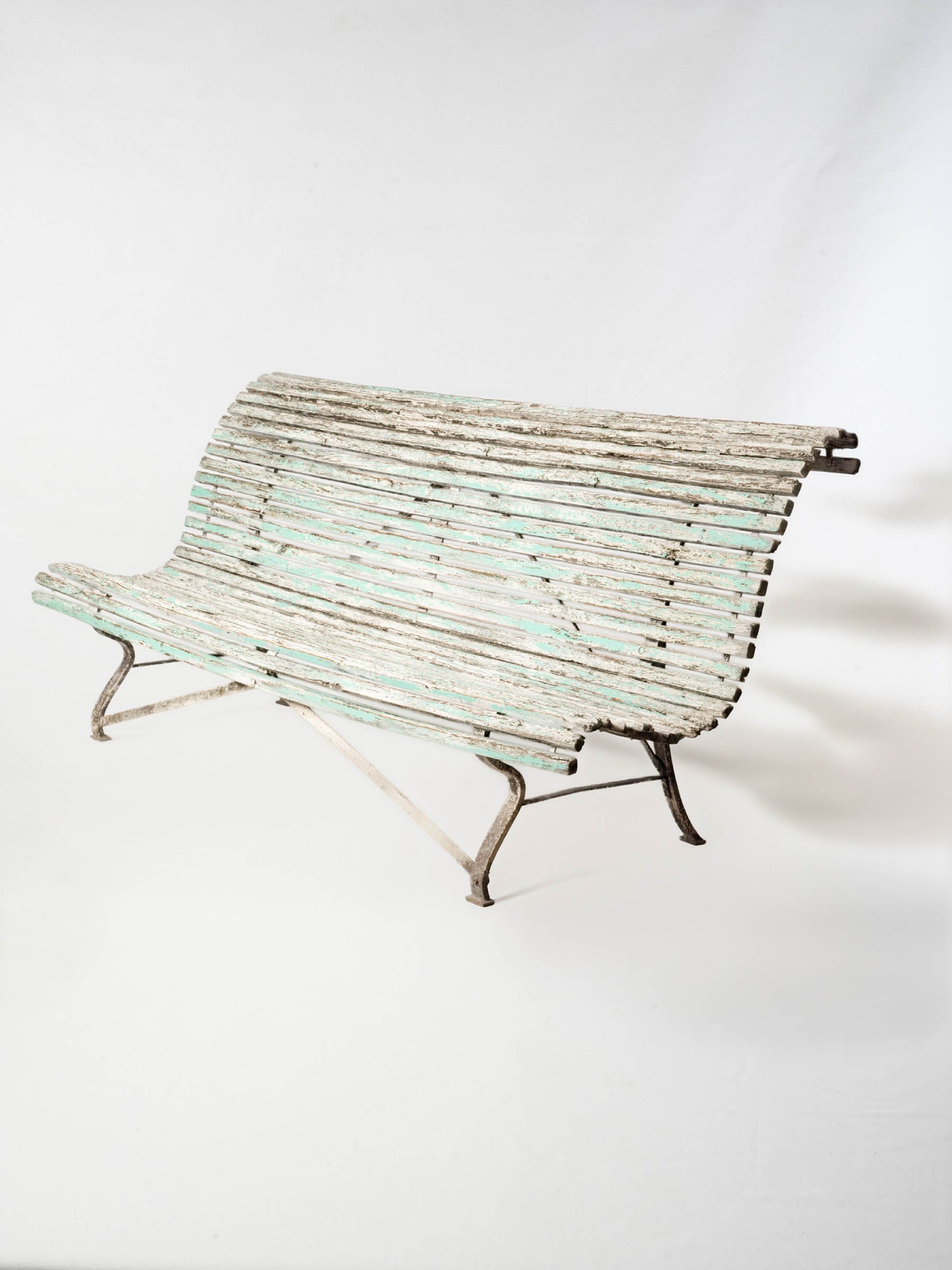 Weathered Slatted Garden Bench w/ Sage Green Patina - 78¾"