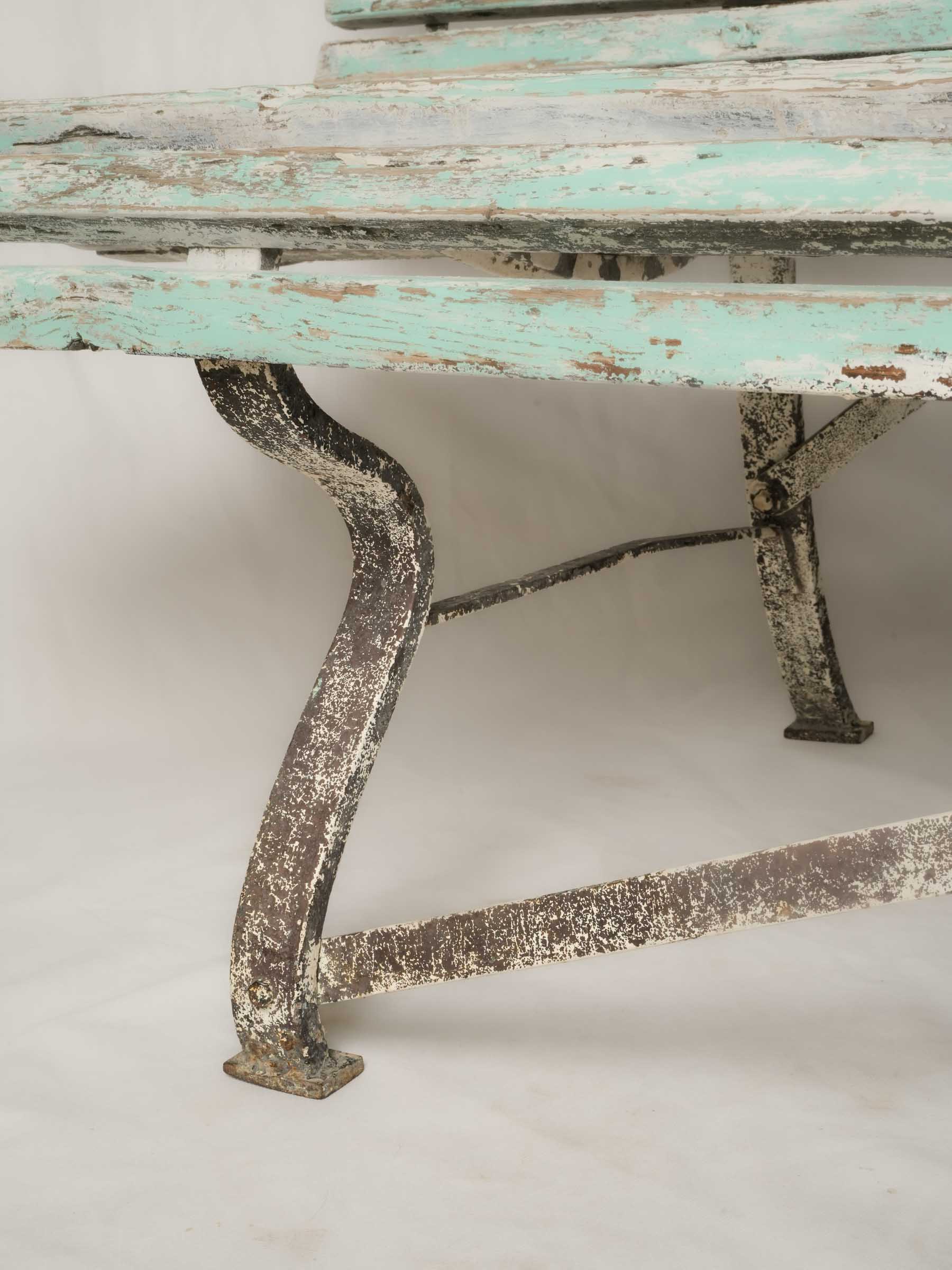 Weathered Slatted Garden Bench w/ Sage Green Patina - 78¾"