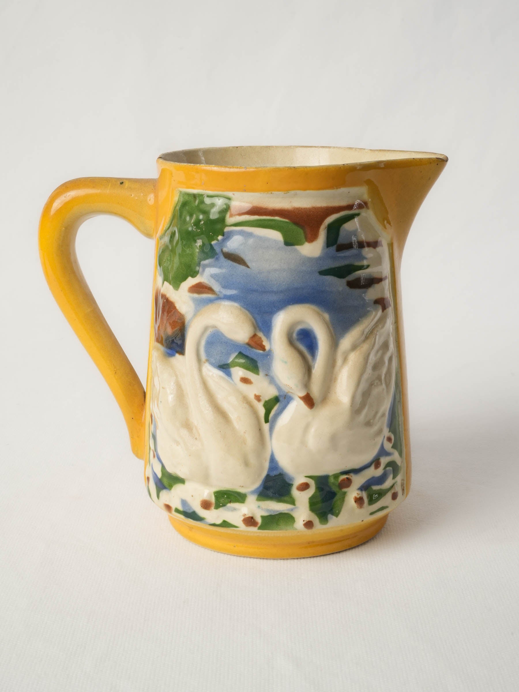 Mid-20th Century French Majolica Pitcher w/ Swan Decoration - 7"
