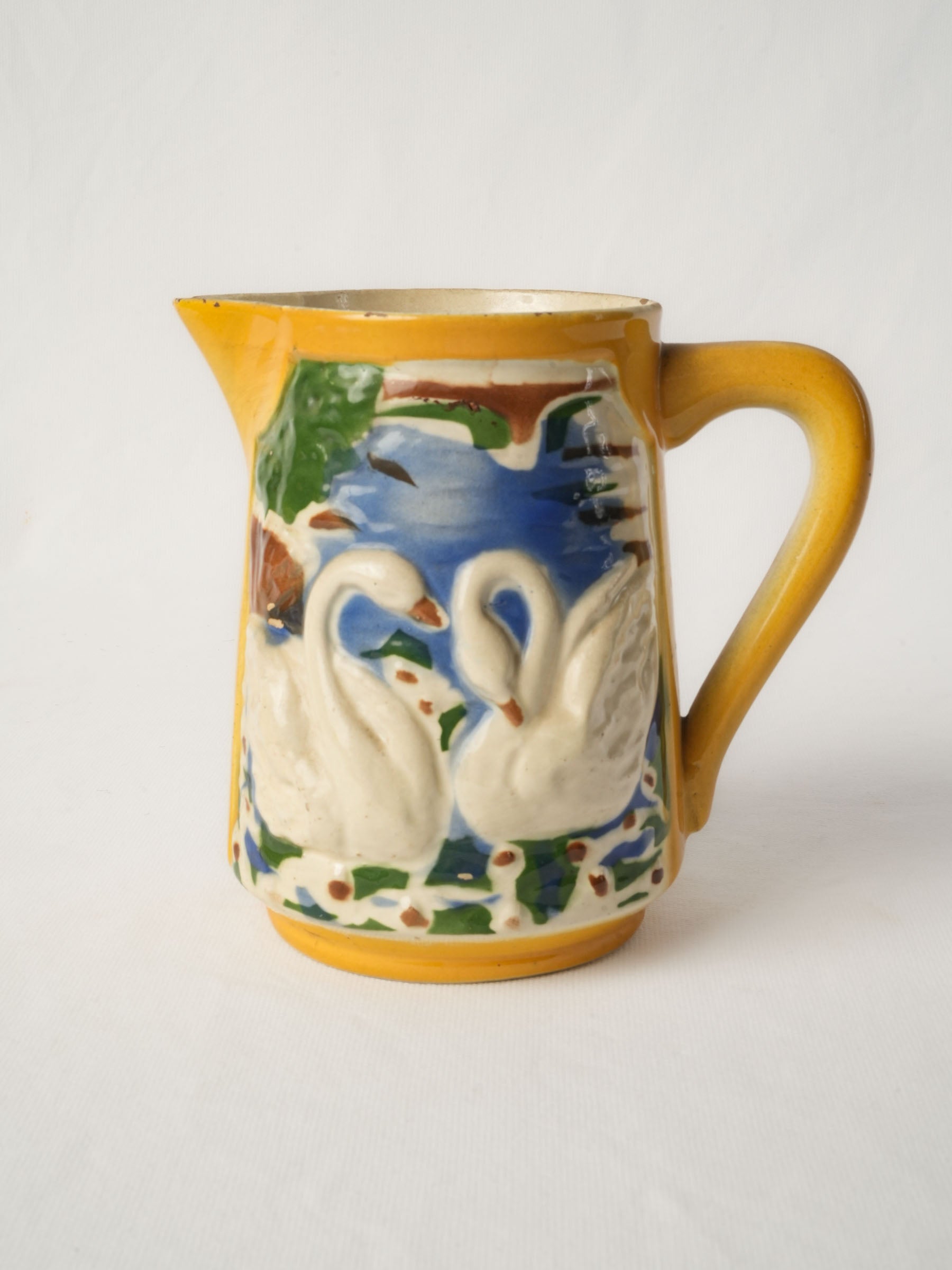 Mid-20th Century French Majolica Pitcher w/ Swan Decoration - 7"