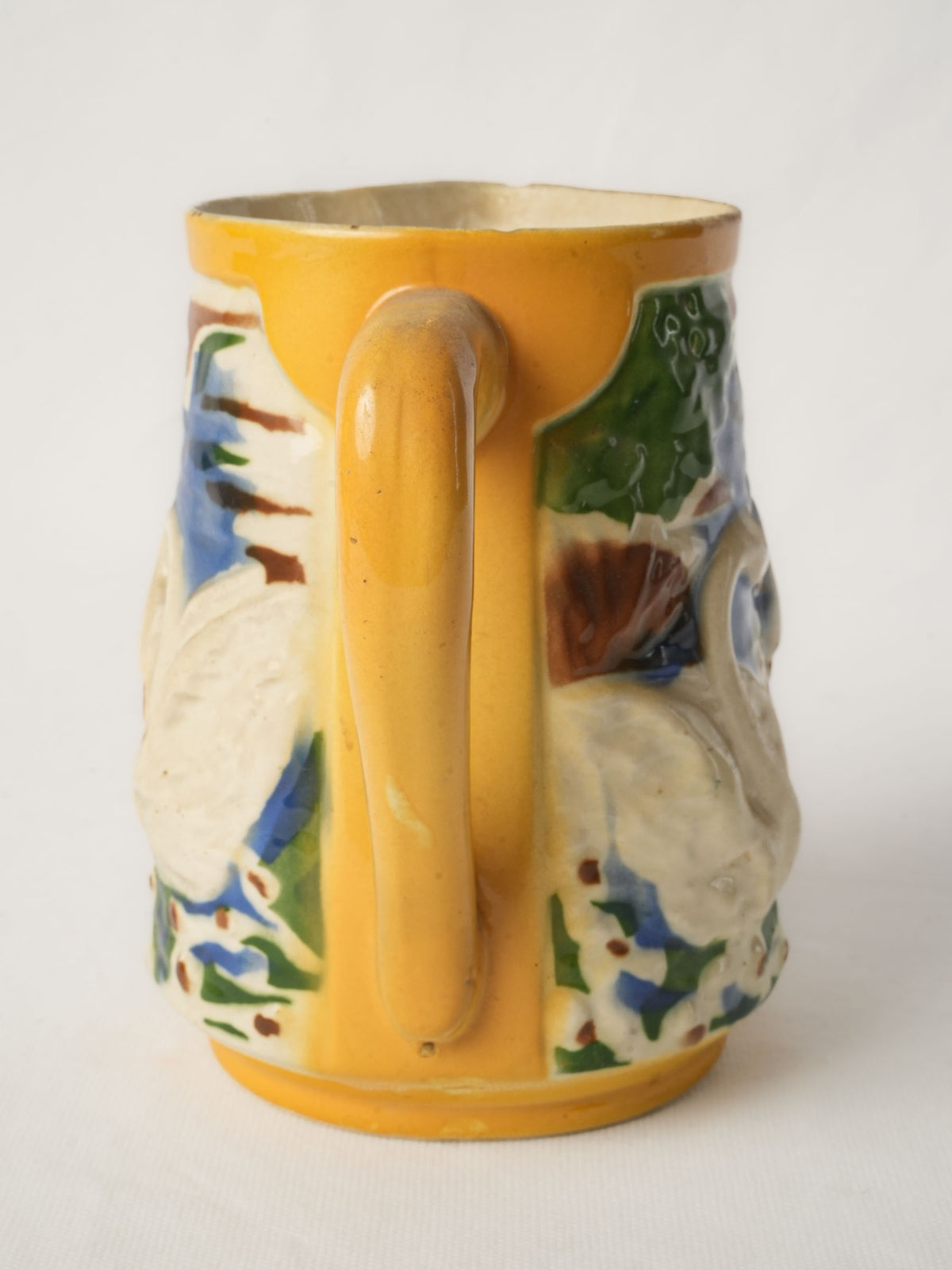 Mid-20th Century French Majolica Pitcher w/ Swan Decoration - 7"