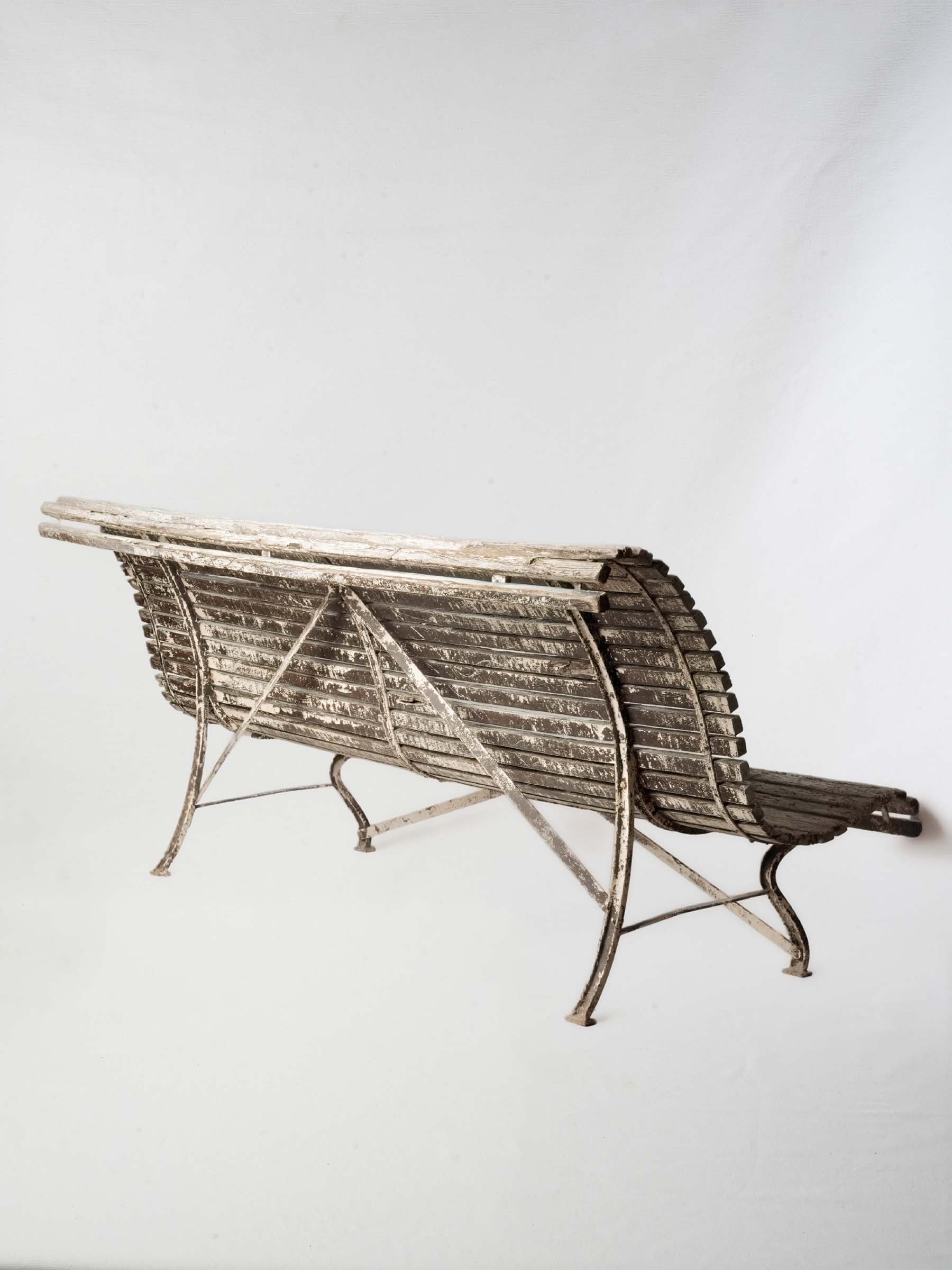 Weathered Slatted Garden Bench w/ Sage Green Patina - 78¾"