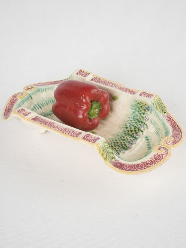 Late 19th century asparagus cradle - Salins majolica 14¼"