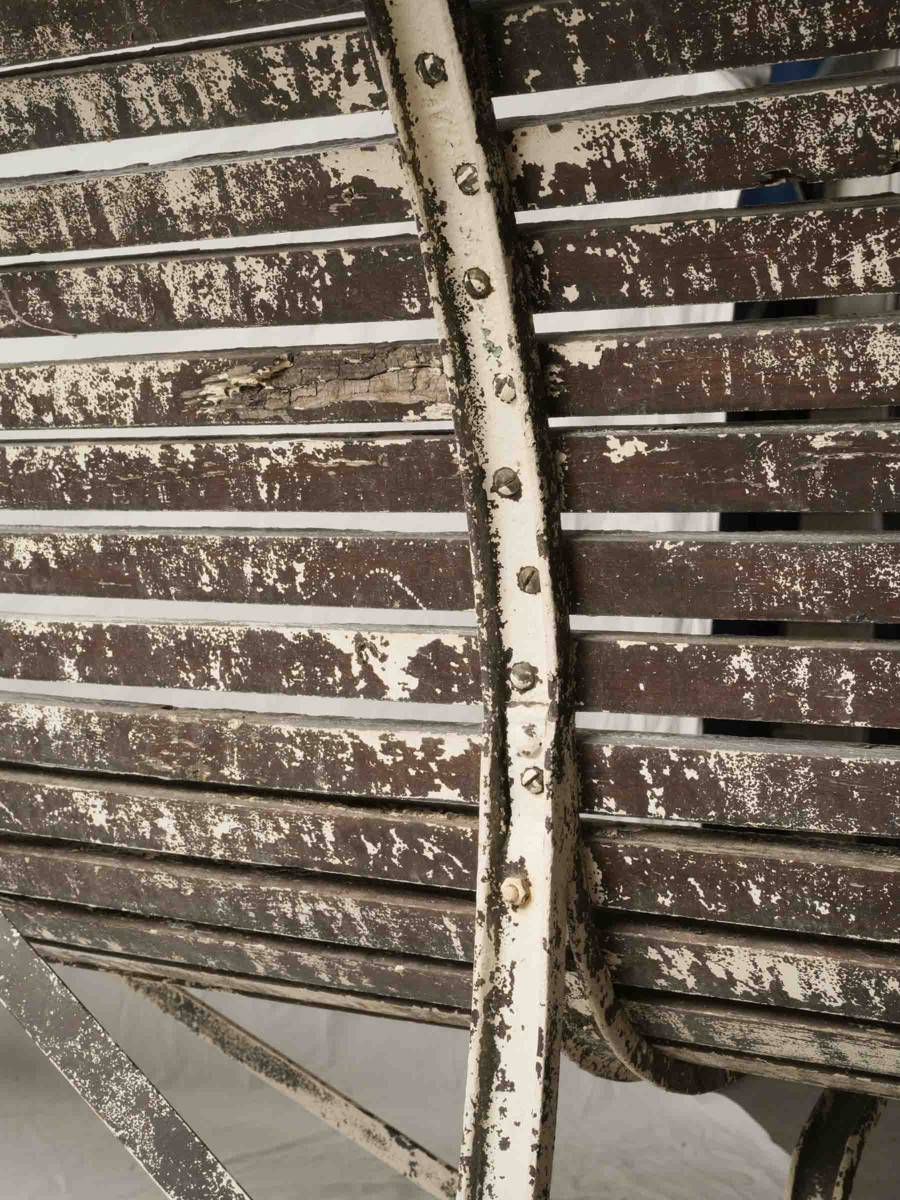Weathered Slatted Garden Bench w/ Sage Green Patina - 78¾"