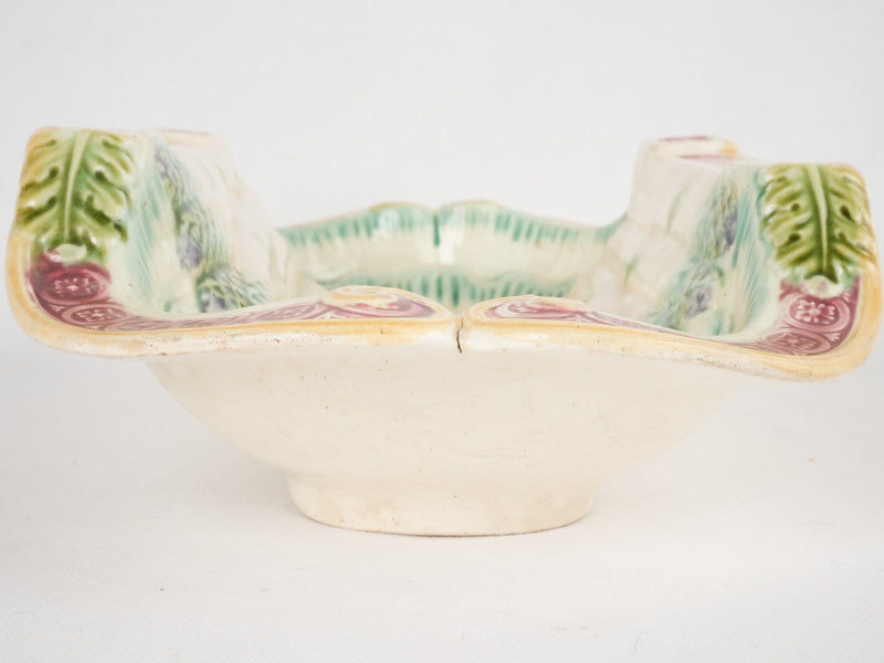 Late 19th century asparagus cradle - Salins majolica 14¼"