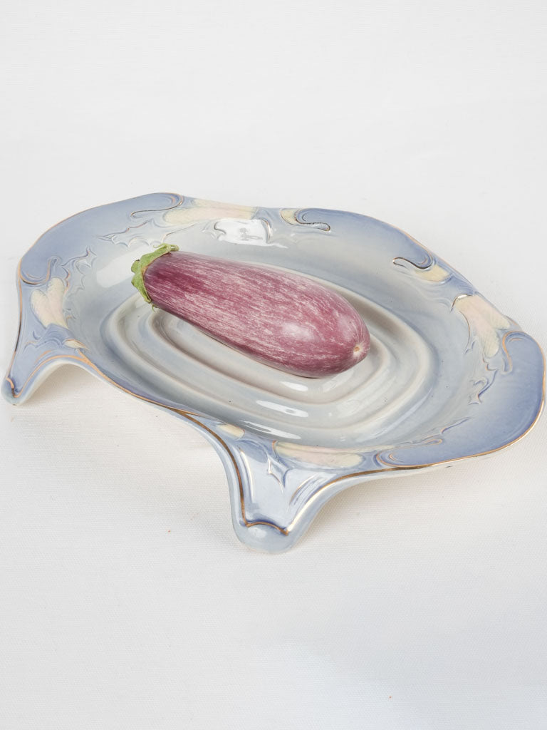 Vintage blue white & gold asparagus platter 14½"