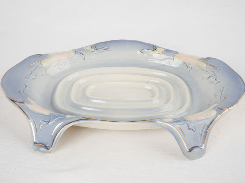 Vintage blue white & gold asparagus platter 14½"