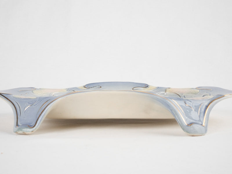Vintage blue white & gold asparagus platter 14½"