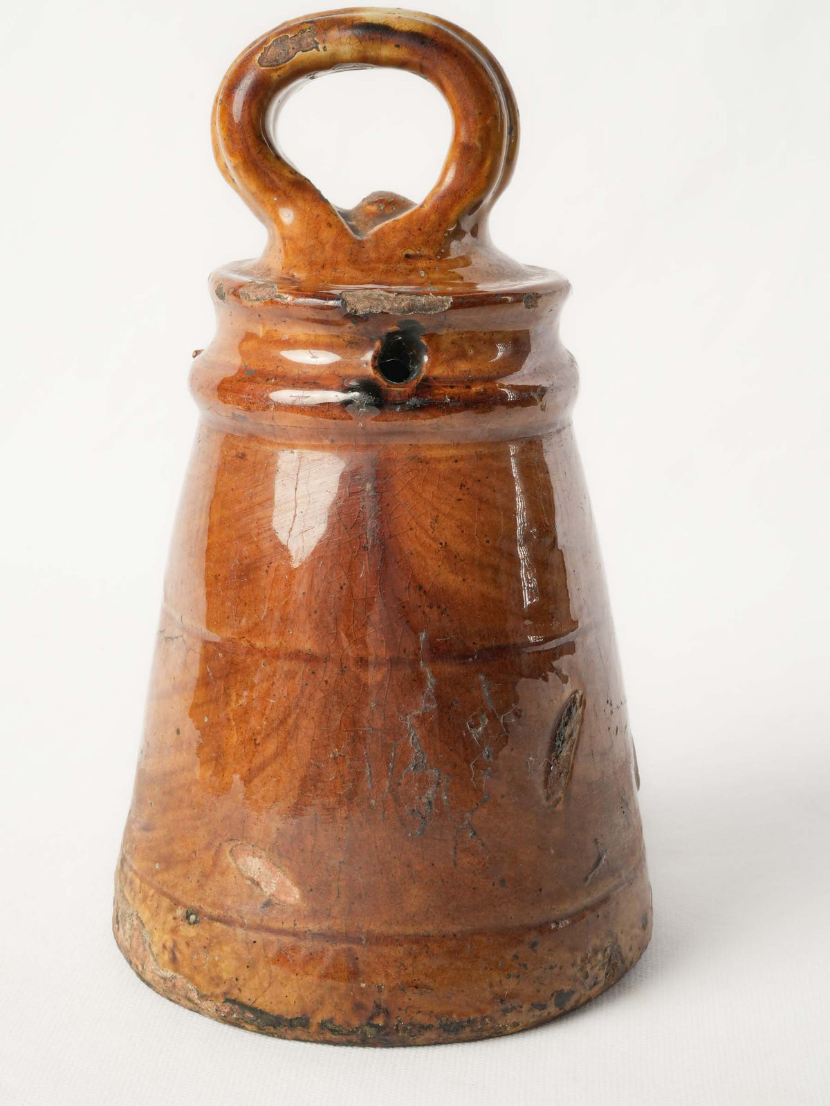 Antique French Terracotta Candle Lantern w/ Amber Glaze and Fire-Darkened Patina - 10¼"
