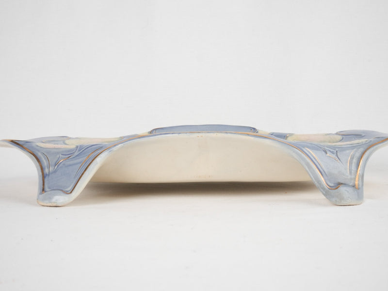 Vintage blue white & gold asparagus platter 14½"