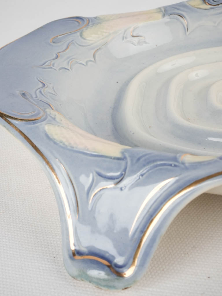 Vintage blue white & gold asparagus platter 14½"
