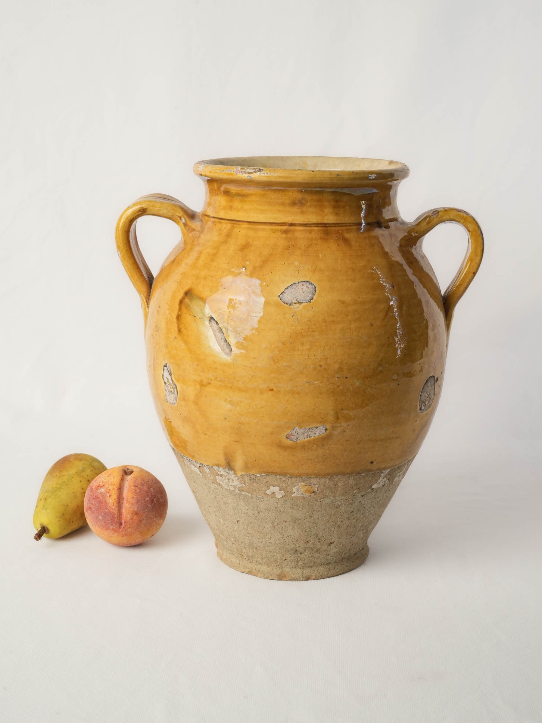 Large Antique French  Confit Pot w/ Aged Yellow Glaze, c.1900 - 14¼"
