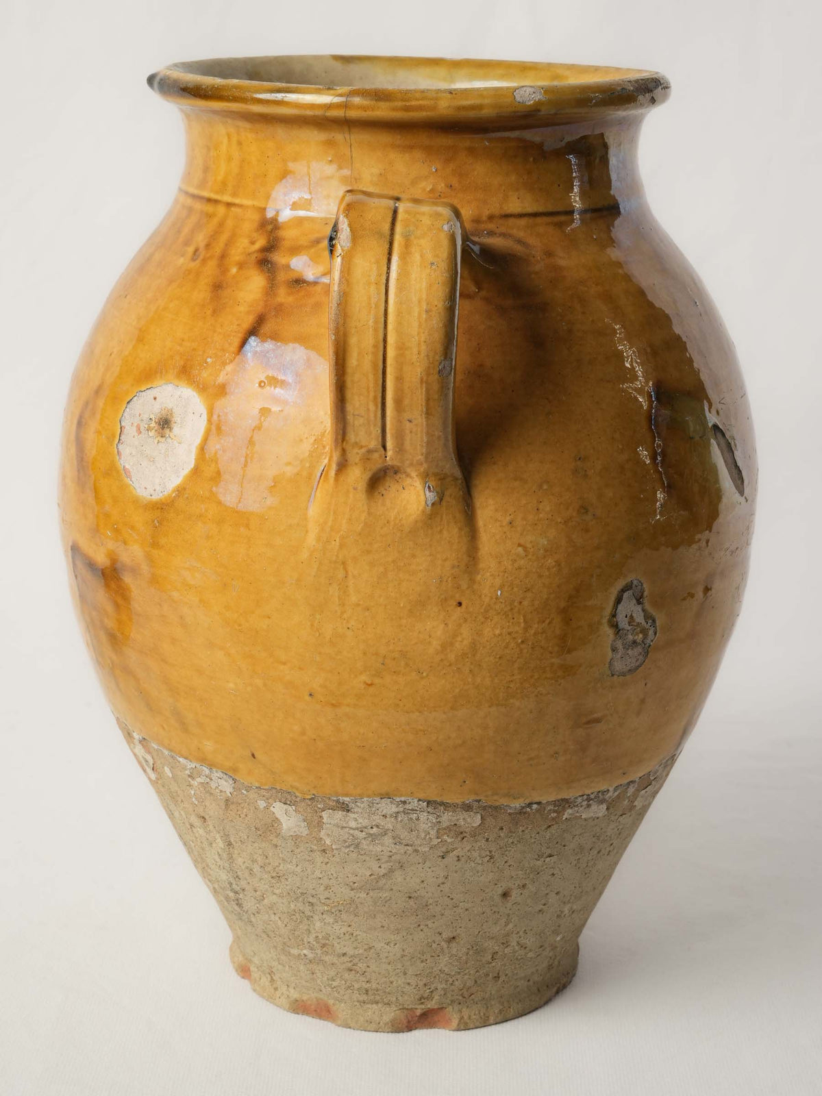 Large Antique French  Confit Pot w/ Aged Yellow Glaze, c.1900 - 14¼"