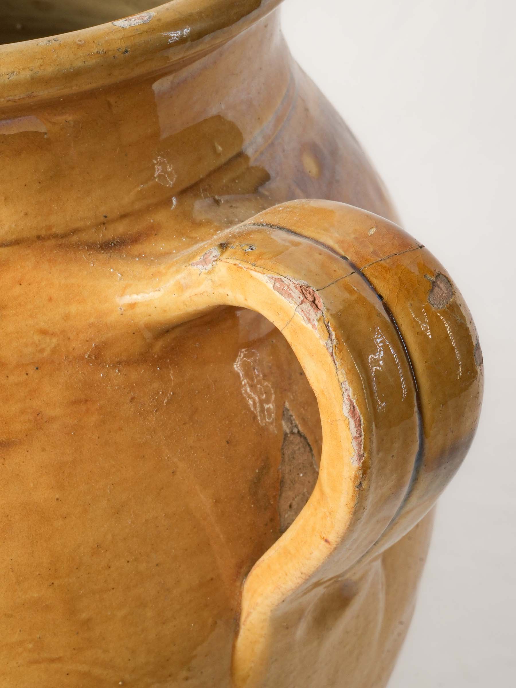 Large Antique French  Confit Pot w/ Aged Yellow Glaze, c.1900 - 14¼"