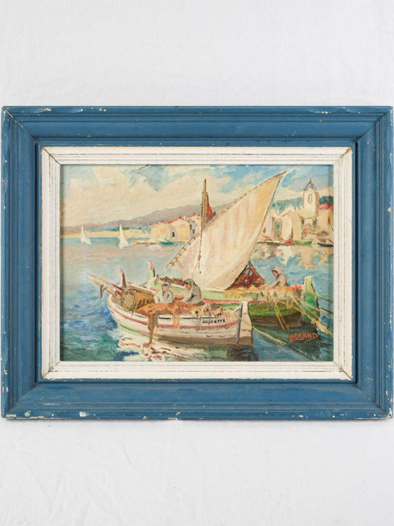 Provence Harbour - Petite Mid 20th Century French Oil On Card - 14¼" x  17¼"