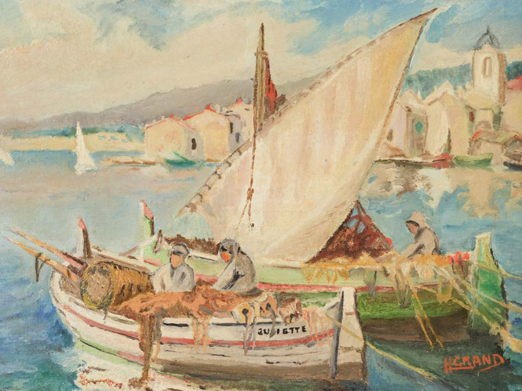 Charming historical seascape image card.  