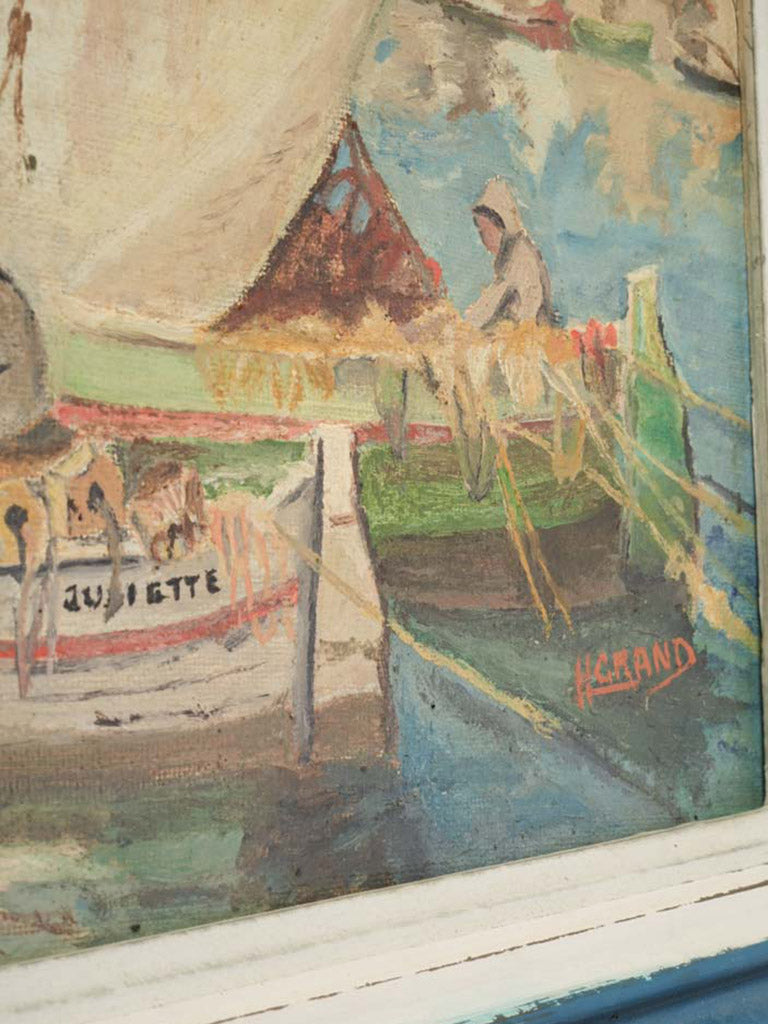 Rustic Provençal harbor landscape painting.  