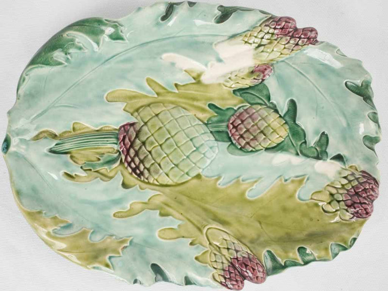 Longchamp majolica asparagus & artichoke platter - late 19th century 14½"