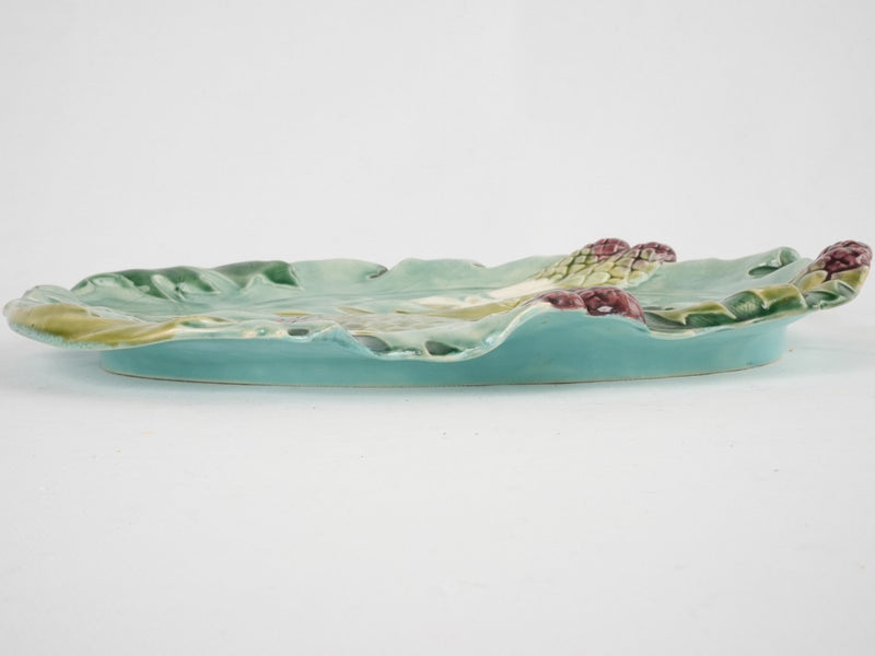 Longchamp majolica asparagus & artichoke platter - late 19th century 14½"