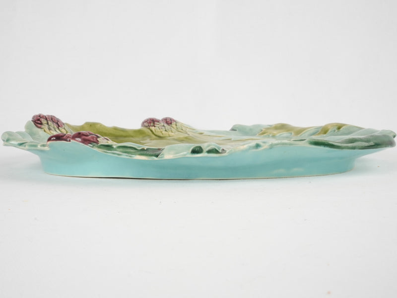 Longchamp majolica asparagus & artichoke platter - late 19th century 14½"