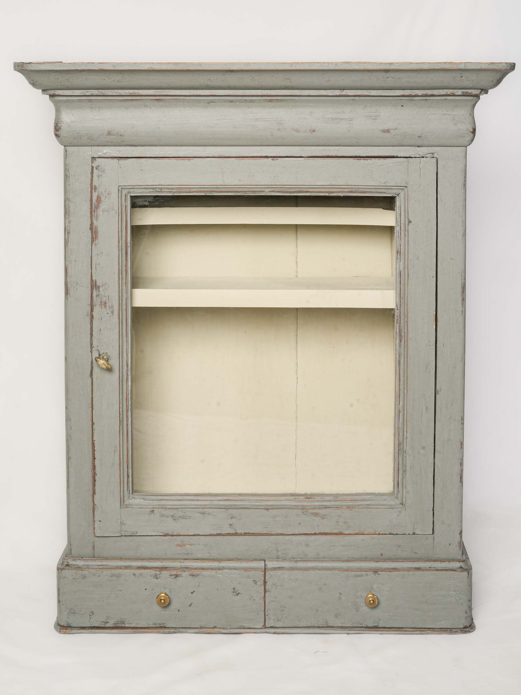 Petite Early 20th-Century Vitrine in French Grey - 33¾" x 28¾"