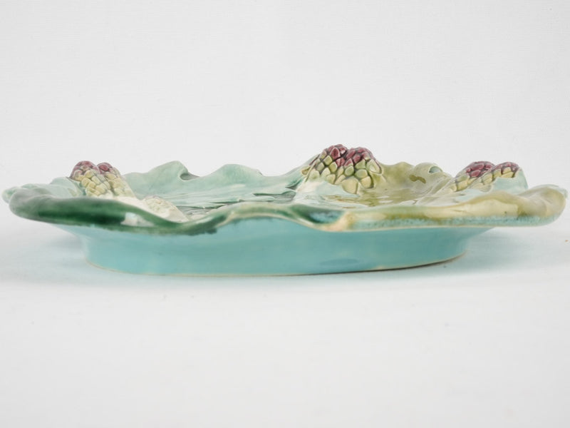 Longchamp majolica asparagus & artichoke platter - late 19th century 14½"