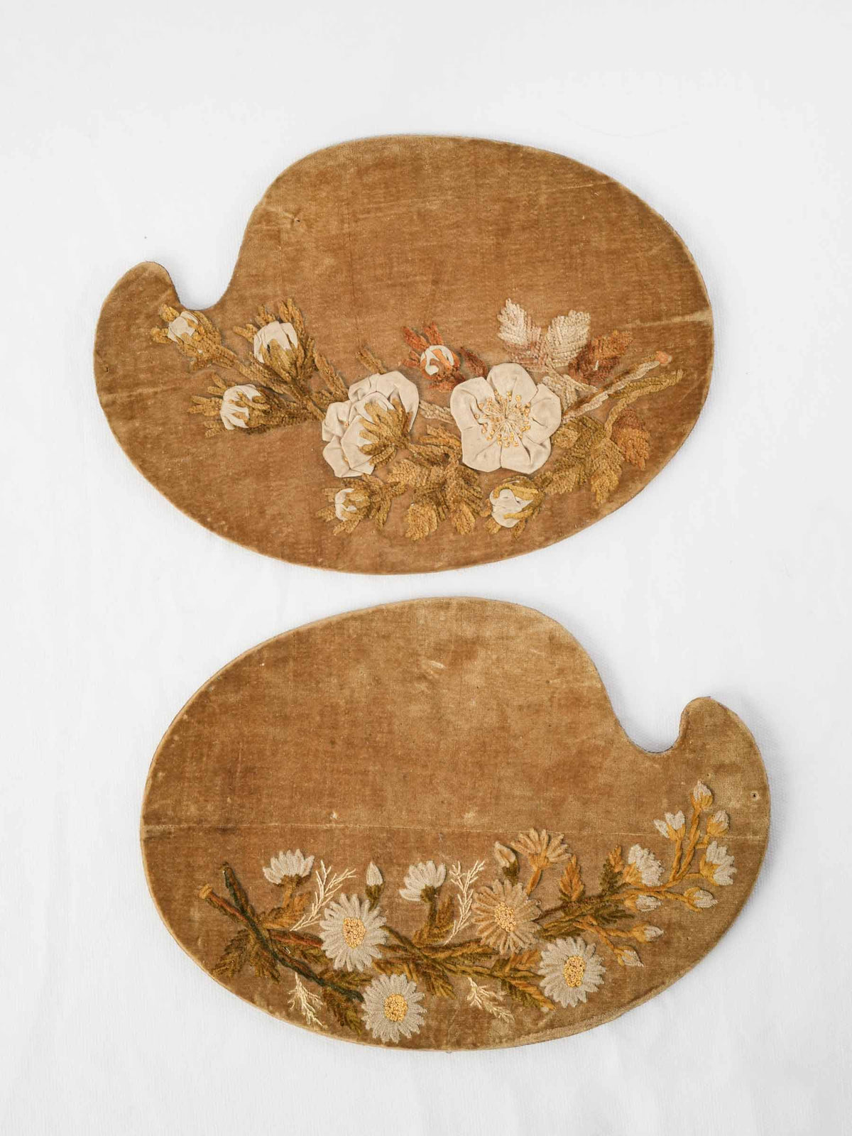 French Belle Époque Velvet Embroidered Pair Of Painter’s Palettes - 11½"